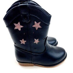 Baby Boots Cowboy Size 7 Girls Black Stars Zipper Children Kids Footwear
